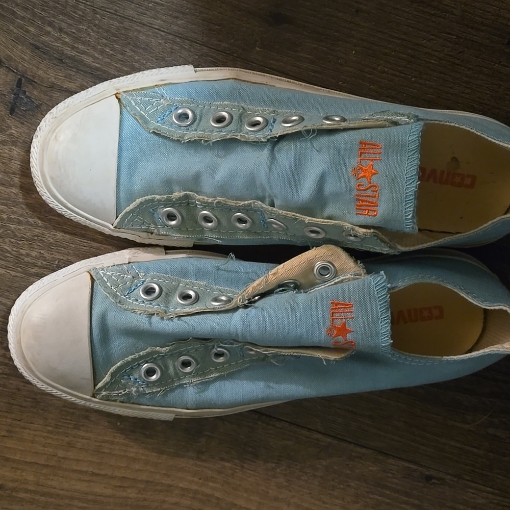 🩵WOMENS SIZE 8 CONVERSE SLIP ON SNEAKERS TURQUOISE BLUE ALL 🌟 STARS🩵 - Picture 3 of 7